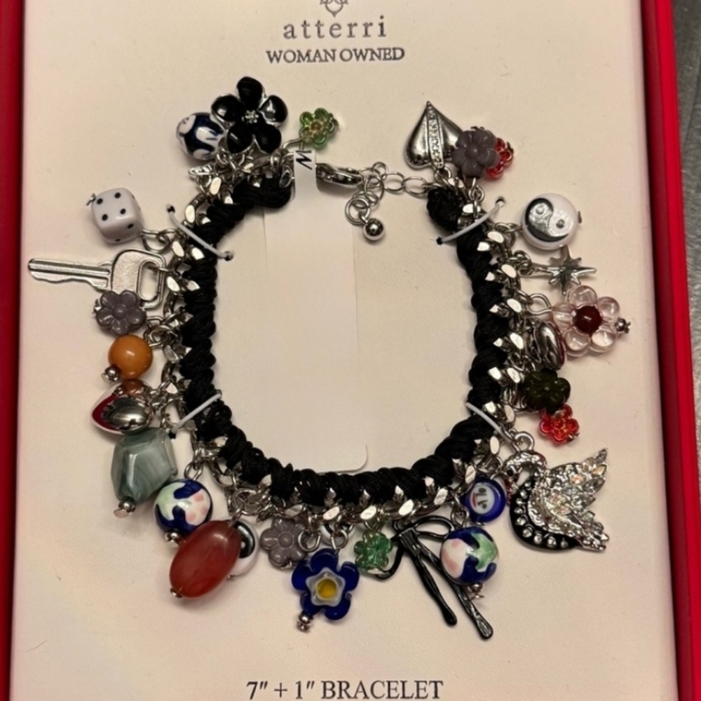 Atterri Silver Black Charm Bracelet with Multicolor Accents Bnib Ti Ty TL